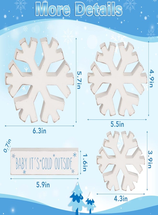 KORMMCO 4 PCS Winter Snowflake Wooden Signs, Winter Farmhouse Decor,White Christmas Decoration Retro Wood Snowflake,for Tiered Tray Decor Centerpiece Table - Image 3